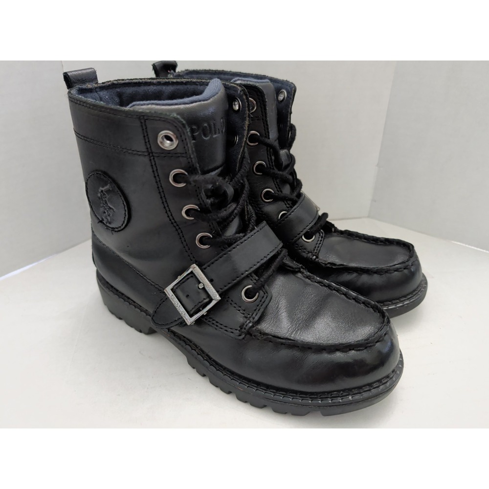 Polo Ralph Lauren Ranger Hi II Black Leather Casual Ankle Boots W/ Strap Size 1